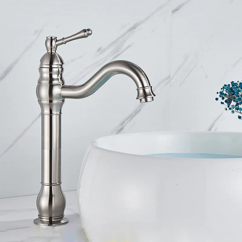 Robinet salle de bain lavabo vintage mitigeur rétro - Argenté - Laiton