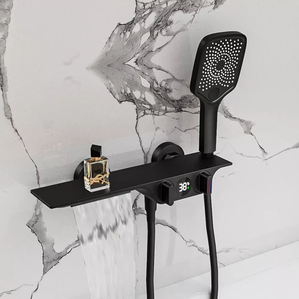Robinet baignoire salle de bain cascade douchette affichage numérique - Noir - Laiton