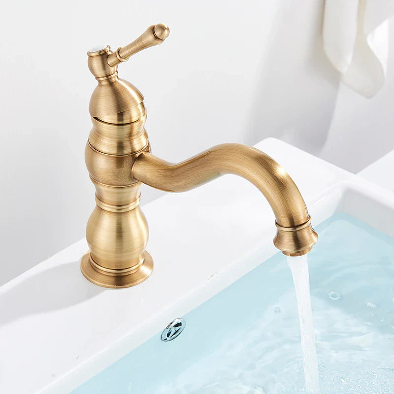 Robinet salle de bain lavabo vintage mitigeur rétro - Doré - Laiton