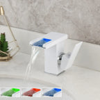 Robinet lavabo salle de bain design cascade led température - Blanc