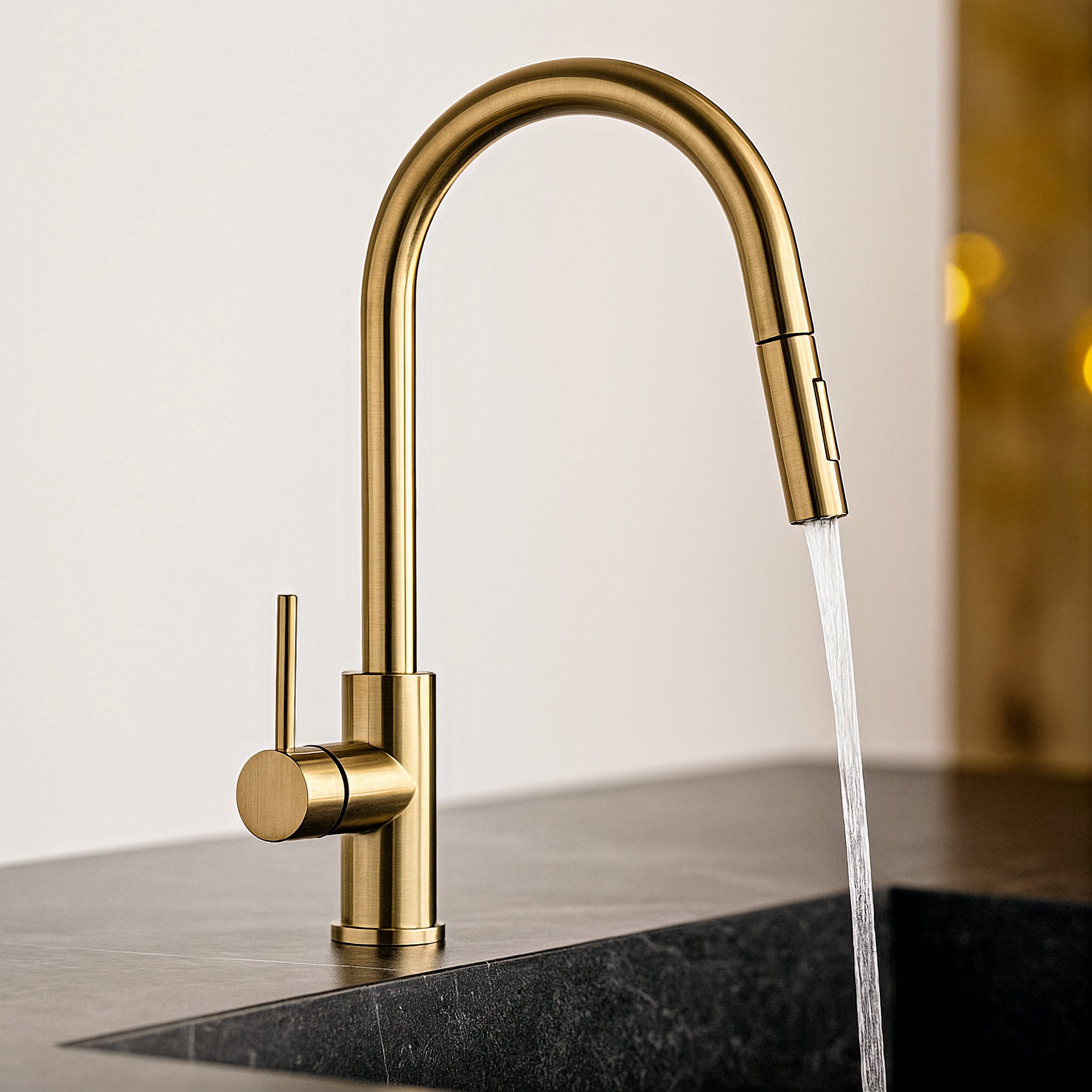 Robinet cuisine évier flexible douchette minimaliste - Doré - Laiton