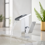 Robinet lavabo salle de bain design rectangulaire cascade - Argenté - Laiton