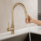 Robinet cuisine évier flexible douchette minimaliste - Doré - Laiton