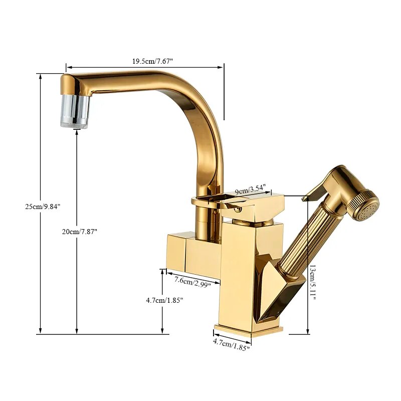 Robinet évier cuisine design mitigeur led flexible douchette pistolet - Noir - Laiton