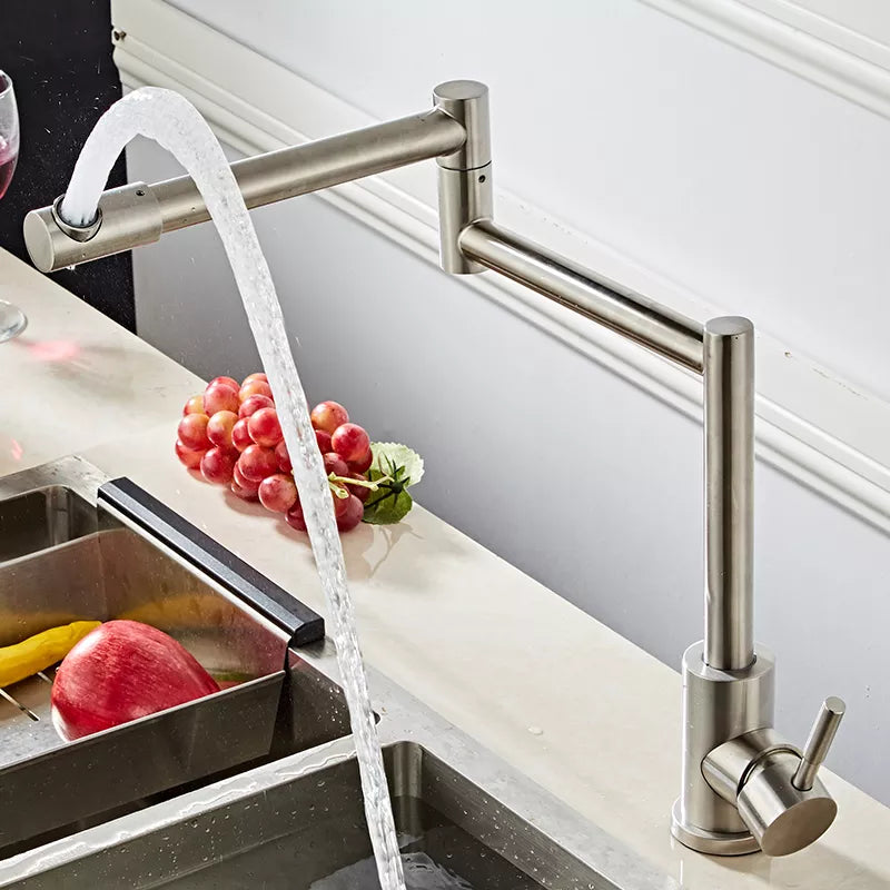 Robinet évier cuisine bec pivotant mitigeur rétractable - Argenté