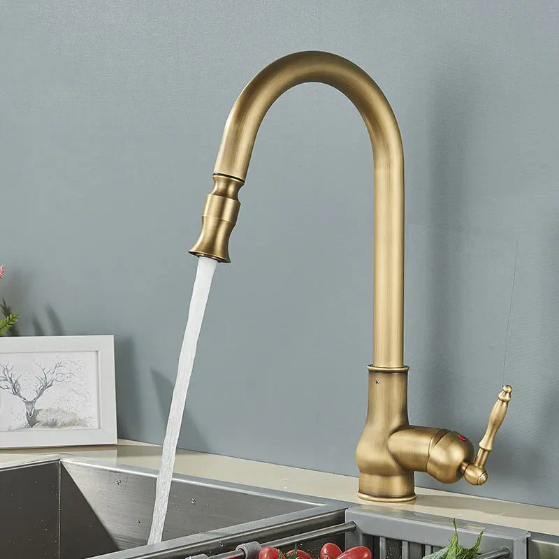 Robinet évier cuisine rétro flexible rétractable Vintage - Doré - Laiton