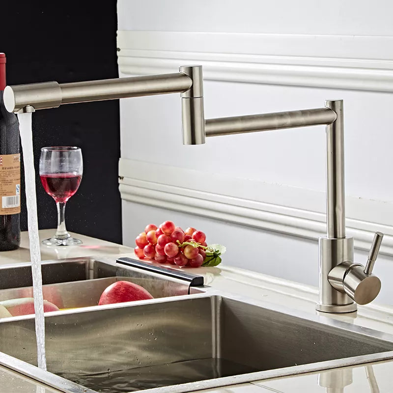 Robinet évier cuisine bec pivotant mitigeur rétractable - Argenté