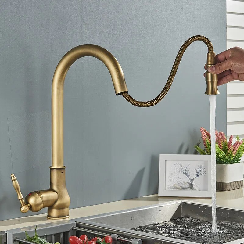 Robinet évier cuisine rétro flexible rétractable Vintage - Doré - Laiton