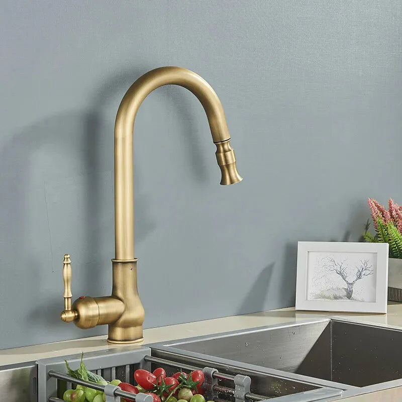 Robinet évier cuisine rétro flexible rétractable Vintage - Doré - Laiton