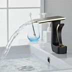 Robinet lavabo salle de bain plat géométrique mitigeur design - Noir - Laiton