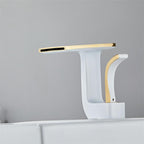 Robinet lavabo salle de bain plat géométrique mitigeur design - Blanc - Laiton