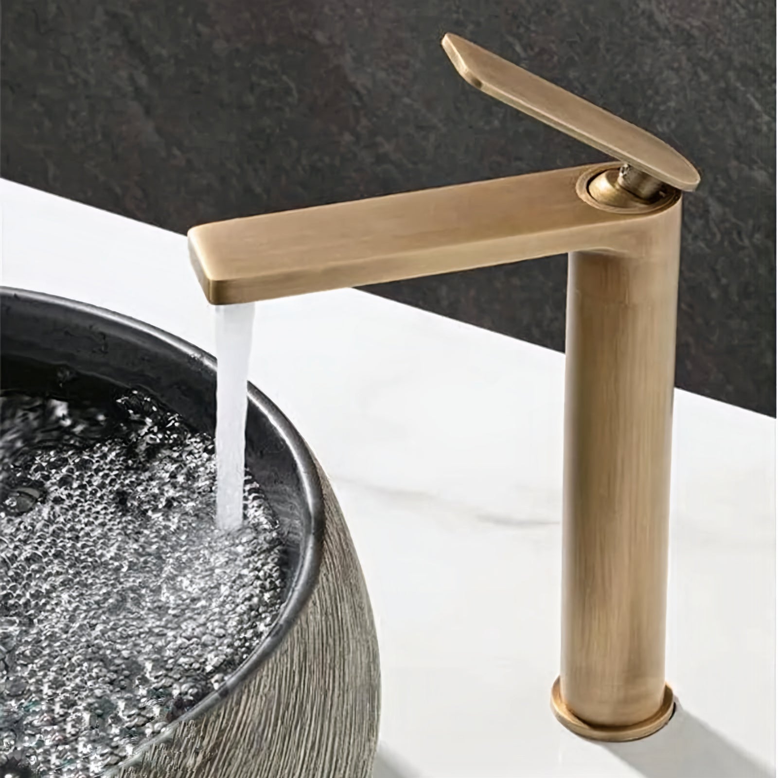 Robinet lavabo salle de bain haut minimaliste - Doré - Laiton