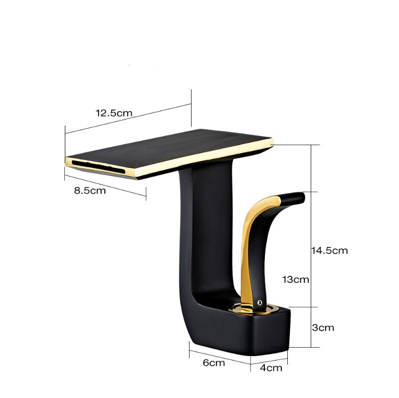 Robinet lavabo salle de bain plat géométrique mitigeur design - Noir - Laiton