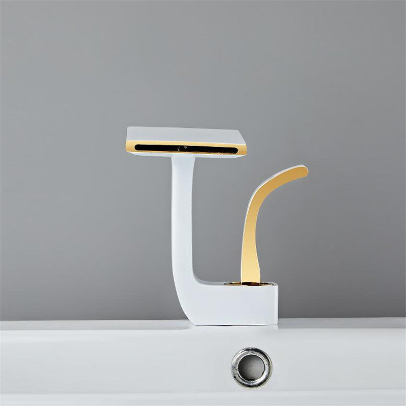 Robinet lavabo salle de bain plat géométrique mitigeur design - Blanc - Laiton