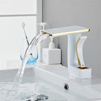 Robinet lavabo salle de bain plat géométrique mitigeur design - Blanc - Laiton
