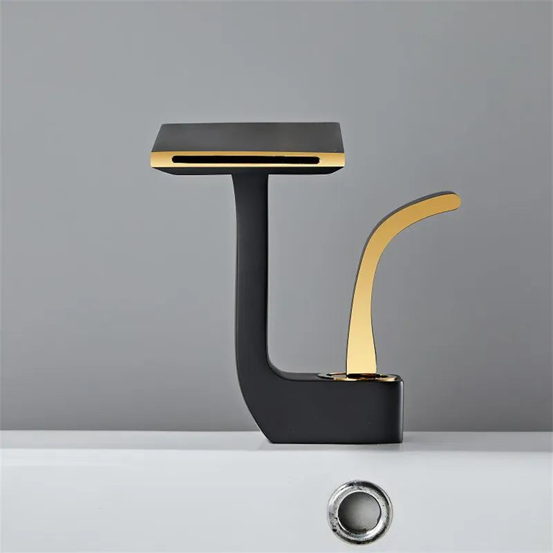 Robinet lavabo salle de bain plat géométrique mitigeur design - Noir - Laiton