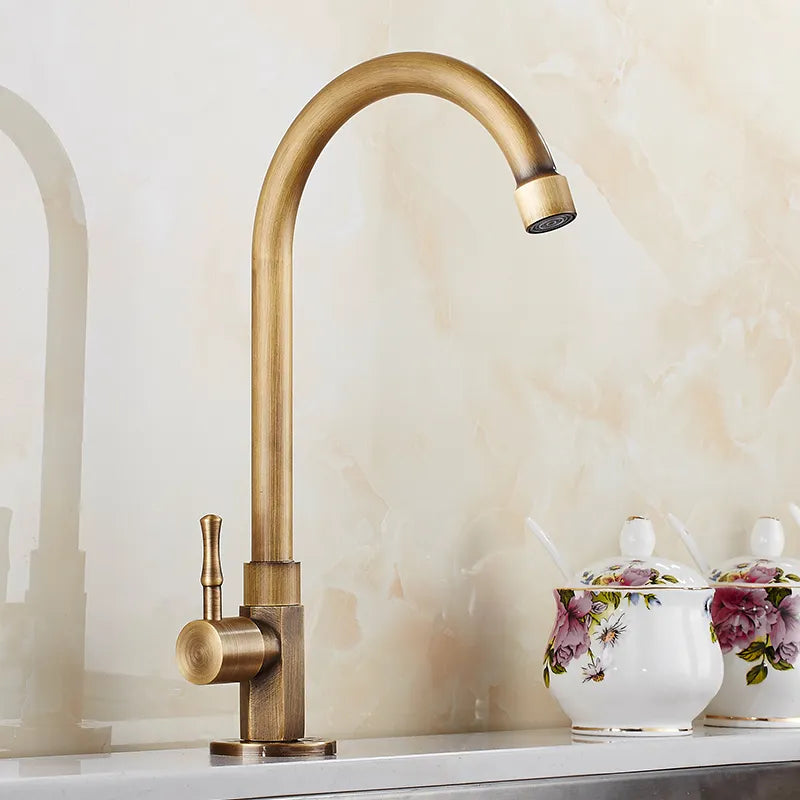 Robinet évier cuisine minimaliste rétro bronze - Doré - Laiton