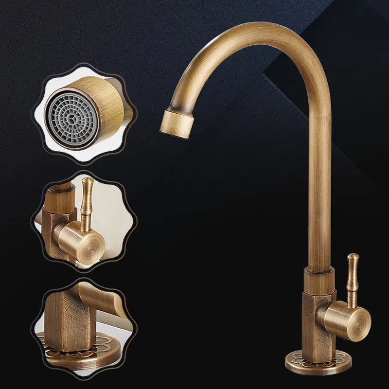 Robinet évier cuisine minimaliste rétro bronze - Doré - Laiton