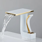 Robinet lavabo salle de bain plat géométrique mitigeur design - Blanc - Laiton