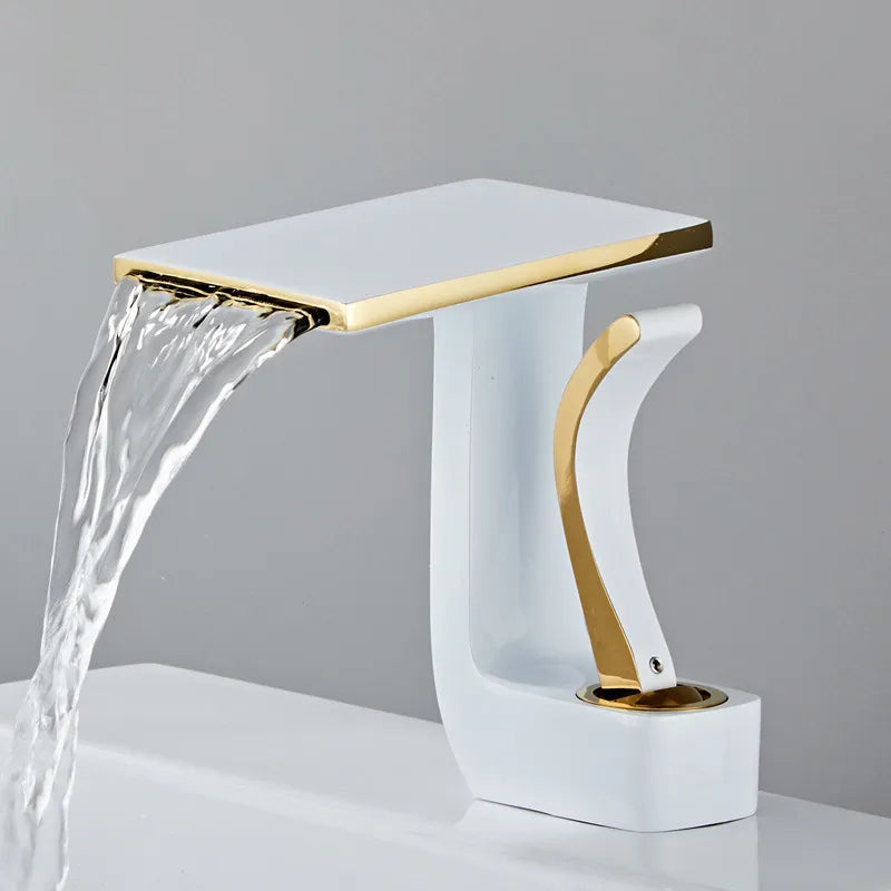 Robinet lavabo salle de bain plat géométrique mitigeur design - Blanc - Laiton