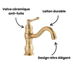 Robinet salle de bain lavabo vintage mitigeur rétro - Doré - Laiton