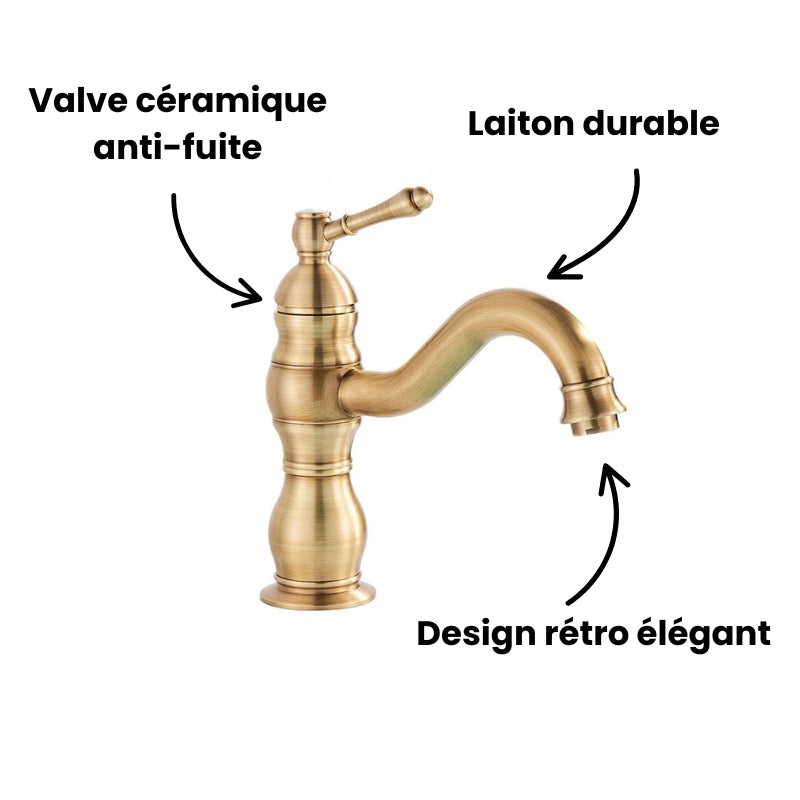 Robinet salle de bain lavabo vintage mitigeur rétro - Doré - Laiton