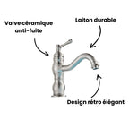Robinet salle de bain lavabo vintage mitigeur rétro - Argenté - Laiton