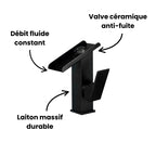 Robinet lavabo salle de bain design rectangulaire cascade - Noir - Laiton