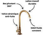 Robinet évier cuisine minimaliste rétro bronze - Doré - Laiton