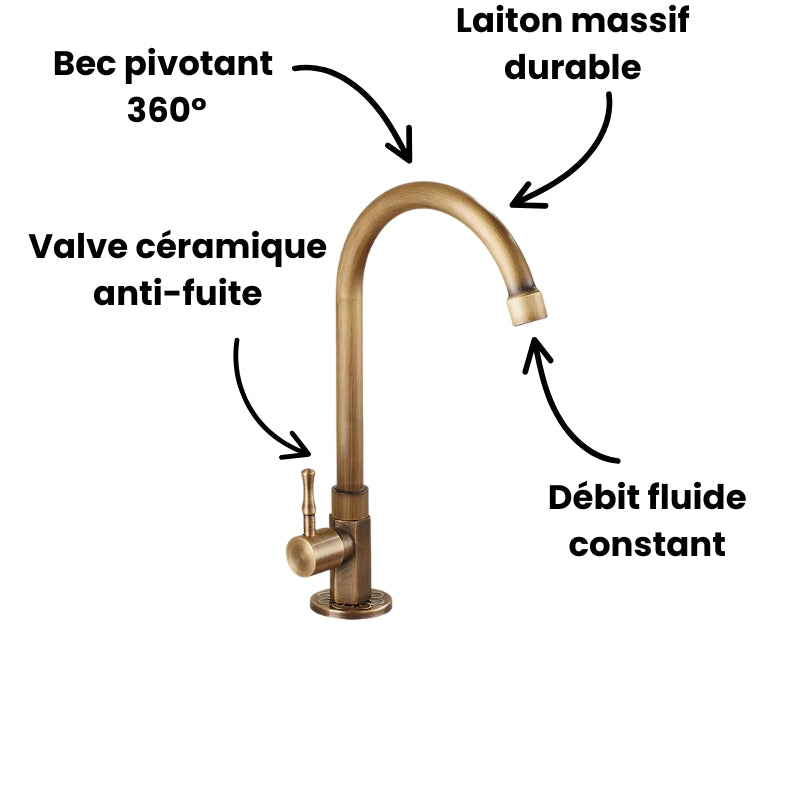 Robinet évier cuisine minimaliste rétro bronze - Doré - Laiton