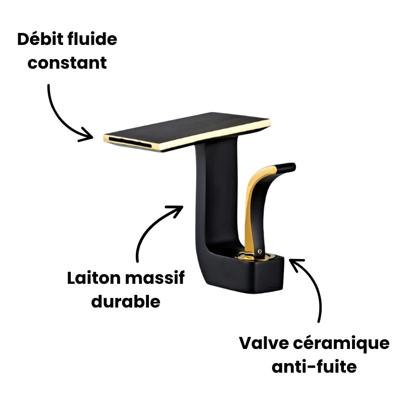 Robinet lavabo salle de bain plat géométrique mitigeur design - Noir - Laiton