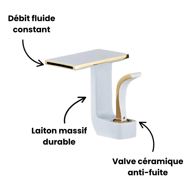Robinet lavabo salle de bain plat géométrique mitigeur design - Blanc - Laiton