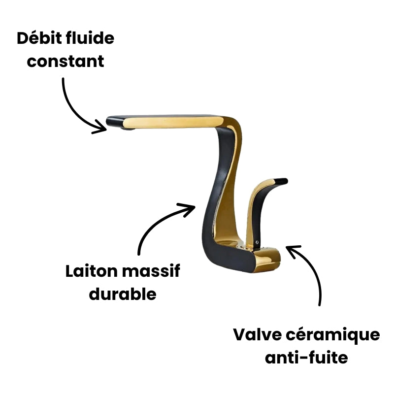 Robinet lavabo salle de bain mitigeur design incurvé - Noir - Laiton