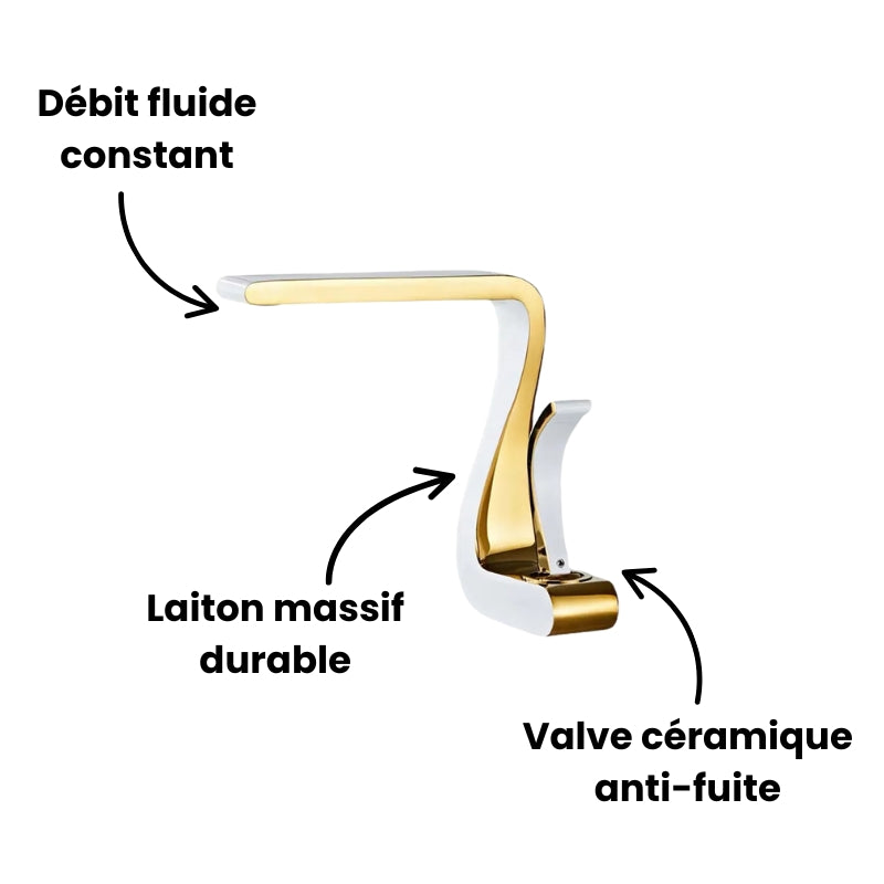 Robinet lavabo salle de bain mitigeur design incurvé - Blanc - Laiton