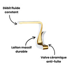 Robinet lavabo salle de bain mitigeur design incurvé - Blanc - Laiton