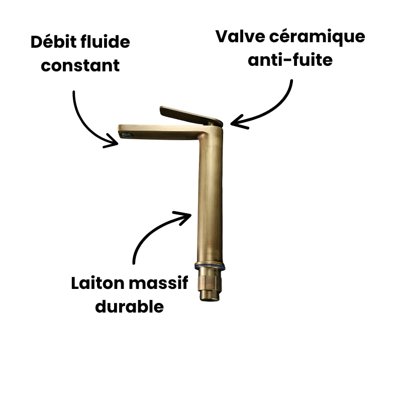 Robinet lavabo salle de bain haut minimaliste - Doré - Laiton