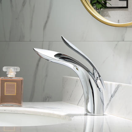 Robinet lavabo salle de bain mitigeur design arrondi - Argenté - Laiton