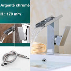 Robinet lavabo salle de bain design rectangulaire cascade - Argenté - Laiton