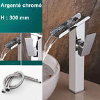Robinet lavabo salle de bain design rectangulaire cascade - Argenté - Laiton
